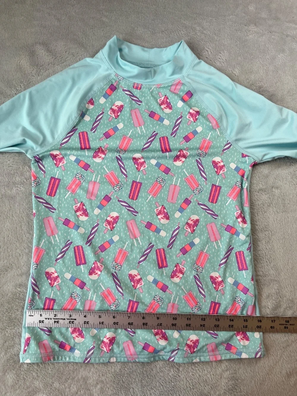 Lands' End Girls XL 14S 16S Long Sleeve Rash Guard Slim Swim Shirt Popsicles